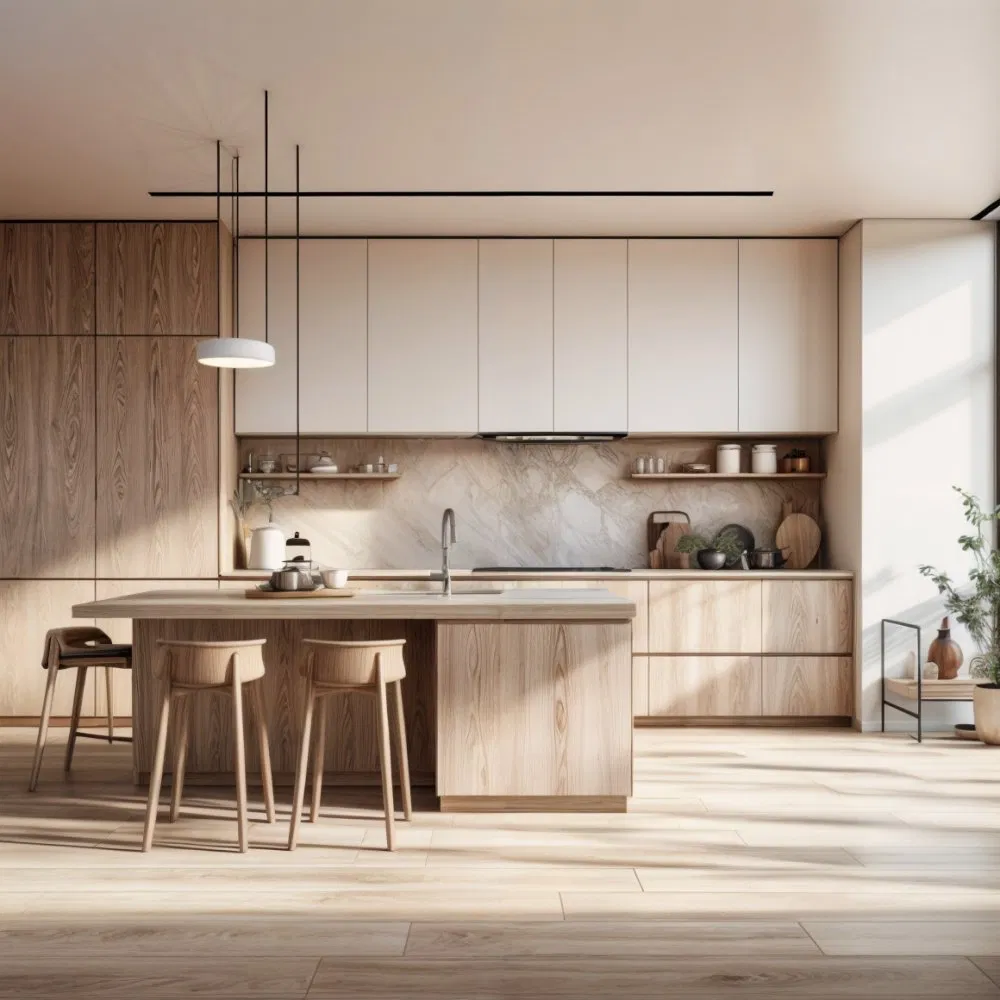 Cozinha Moderna com Design Personalizado de Armários e Ilha de Cozinha Completa