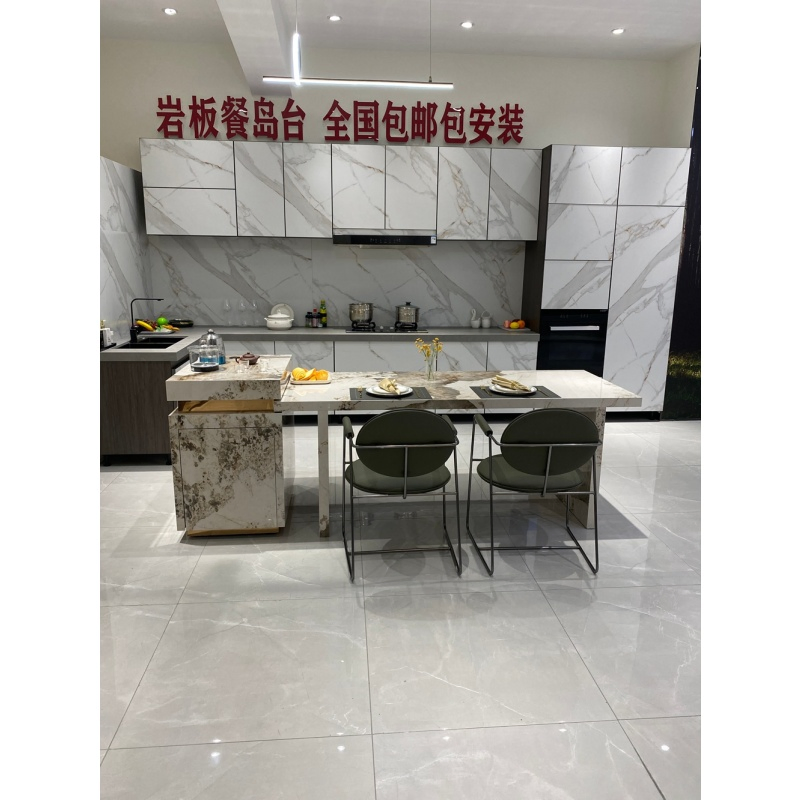 Mesa de Jantar Moderna e Luxuosa Extensível 4-Seater para Cozinha Amiga de Apartamento, Tudo em Um com Topo de Pedra Sinterizada