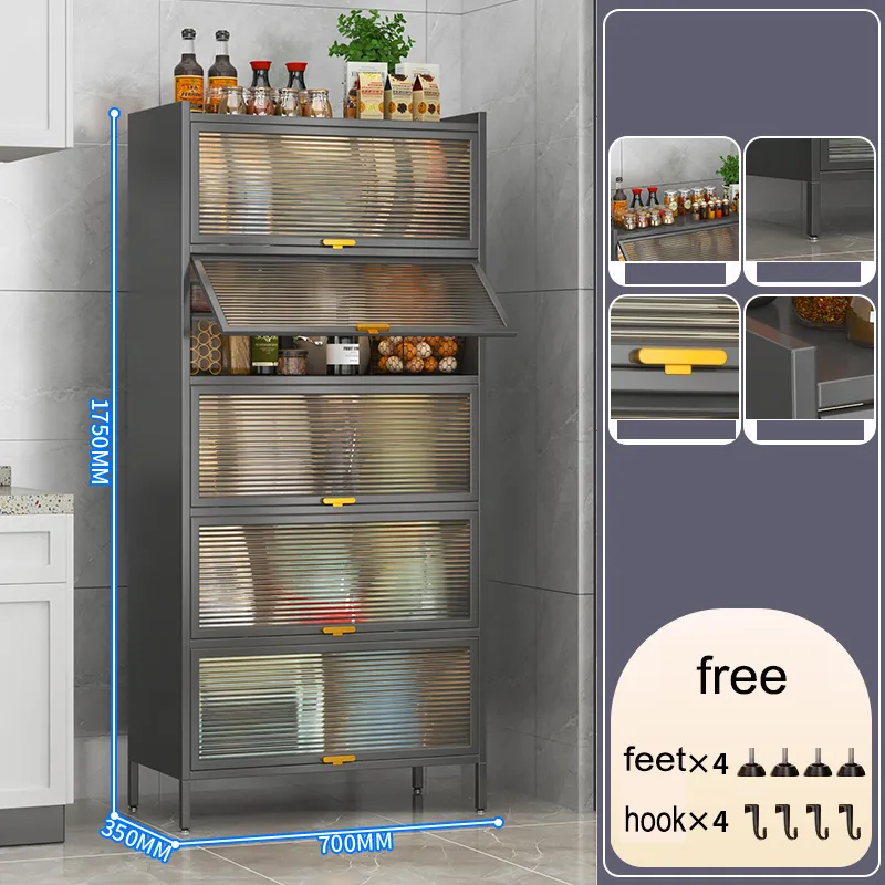 Armário de despensa com porta flip-up transparente para cozinha