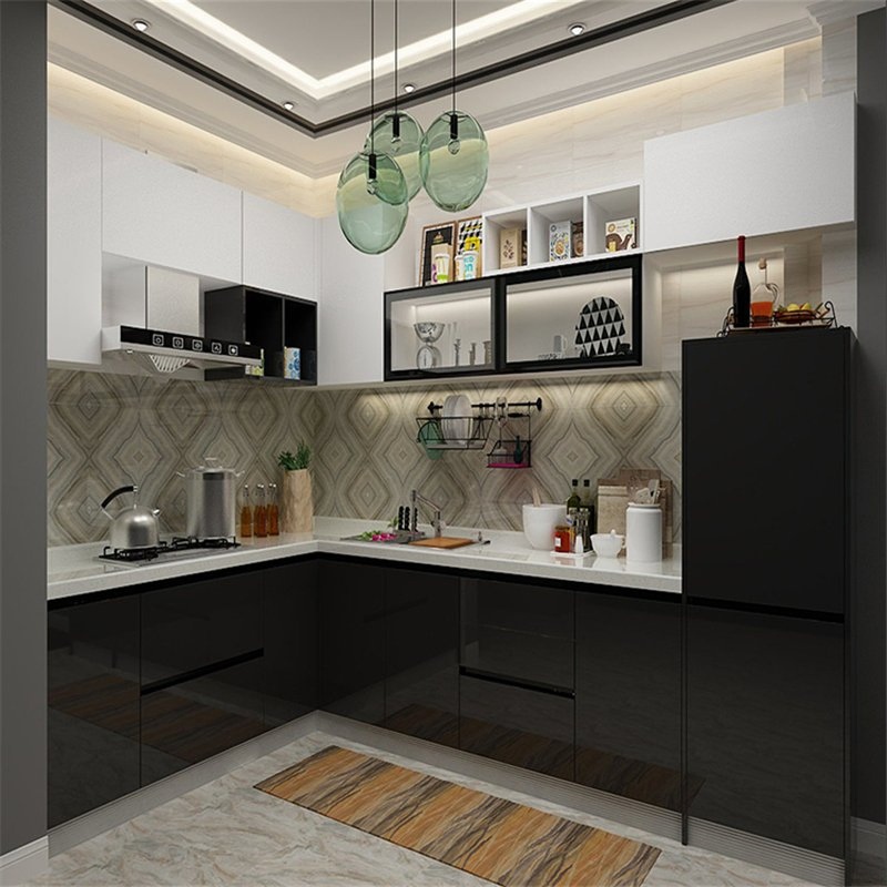 Armário de Base de Cozinha Moderna com Laca Brilhante e Mini Cozinha e Armário de Parede Entrega Rápida