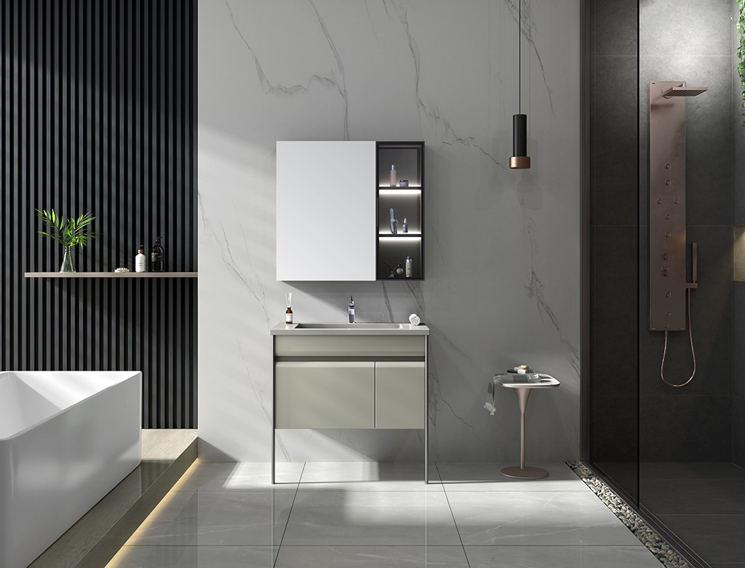 Gabinete de Armazenamento de Canto com Lavabo Independente de Design Elegante e Personalizado