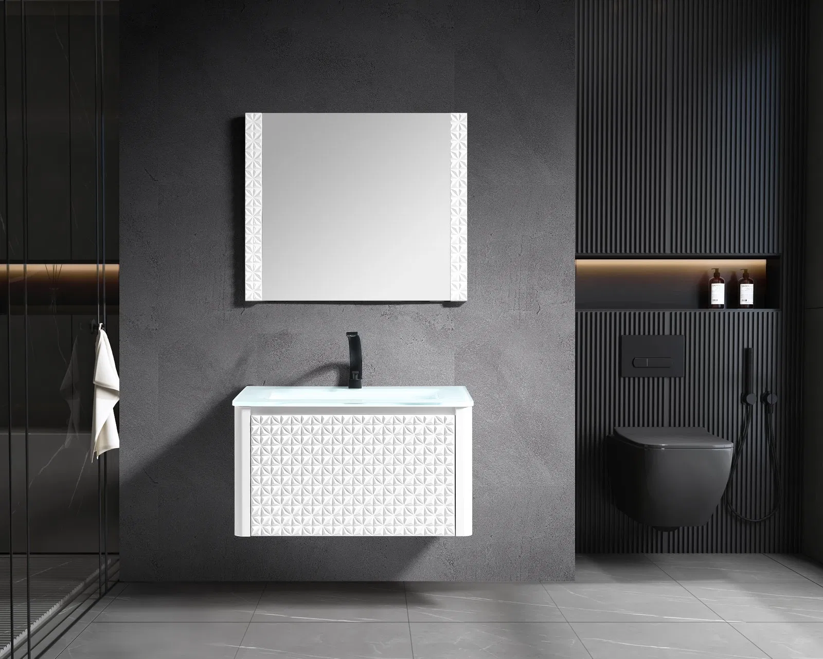 Bancada de Banheiro Flutuante Estilosa com Configuração de Duplo Lavabo