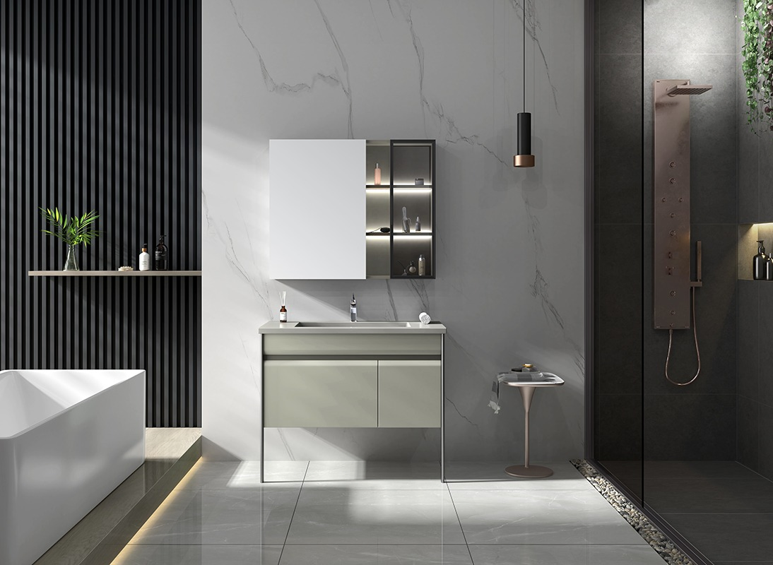 Gabinete de Armazenamento de Canto com Lavabo Independente de Design Elegante e Personalizado