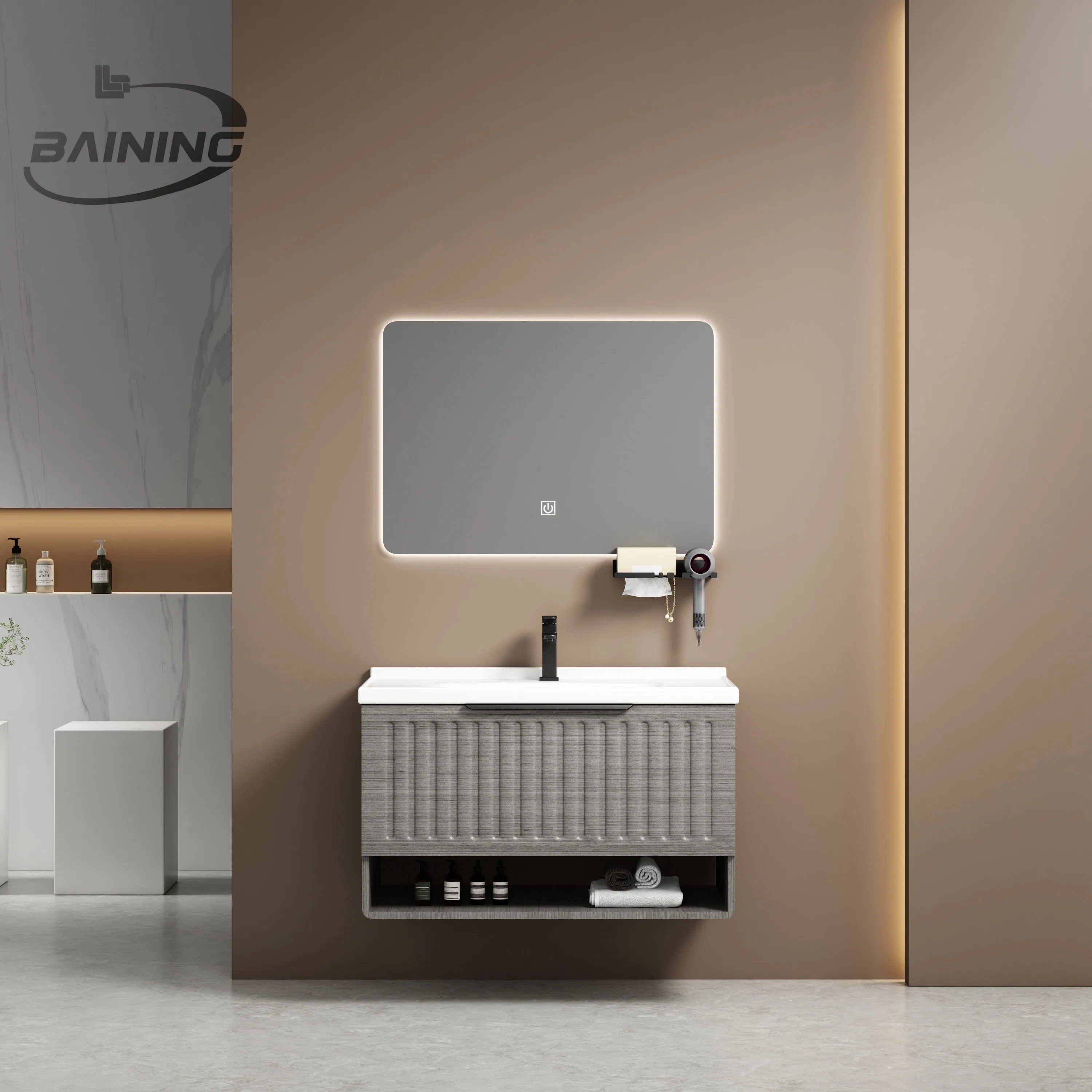 Móvel de Banheiro Design Italiano Design Flutuante Armário com Pia em PVC