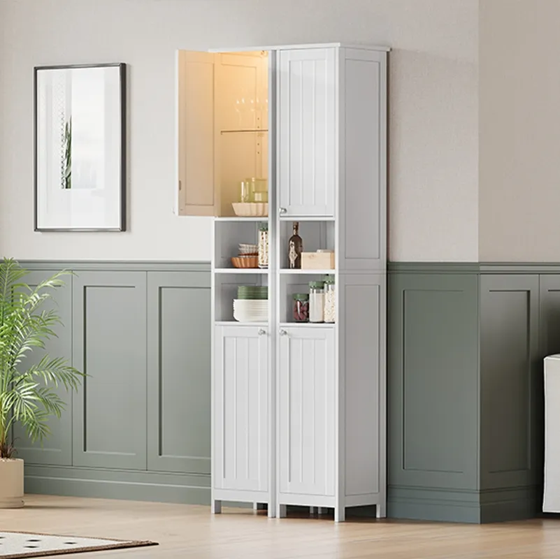 Armário Freestanding Slim Moderno Alto para Banheiro com Prateleiras Ajustáveis para Espaços Pequenos, Banheiro e Sala de Estar