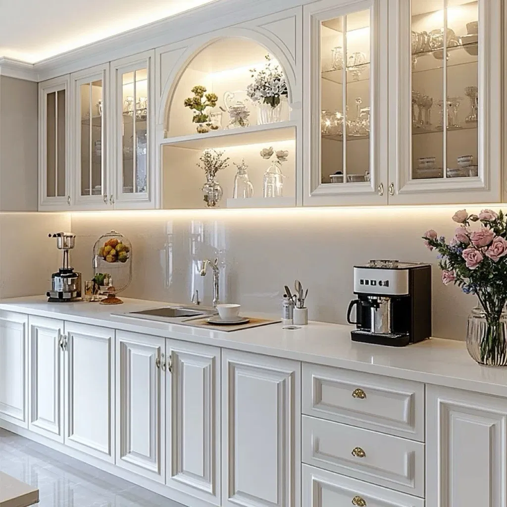 Projeto de Cozinha Villa EUA Design de Armário Moderno Lacquer Branco Prefabricado Base Superior Cozinha