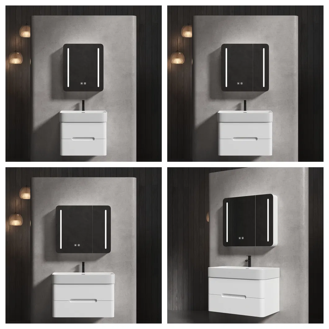 Armário de Banheiro Elegante em PVC Montado na Parede com Espelho LED e Armazenamento