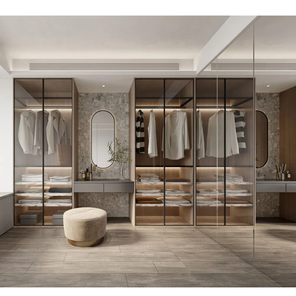 Design de Luxo Armário Moderno Personalizado com Portas de Vidro e Cômoda