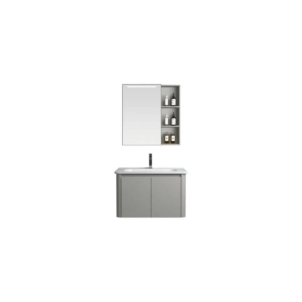 Móvel de banheiro com gabinete de painel de fábrica, com pias simples e duplas e espelho, lavatório para banheiro de hotel
