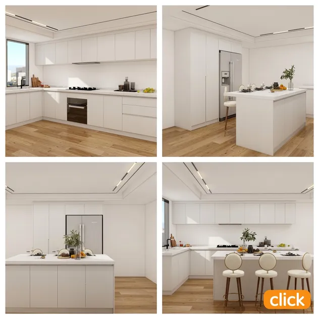 Armário de Cozinha Contemporâneo Alto em Madeira Natural Bicolor Durável com Fechamento Suave