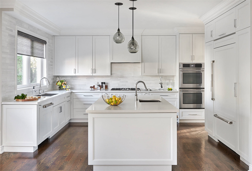 Gabinete de Cozinha com Porta de Painel Estilo Americano Shaker, Armário Base com Cesta Retrátil