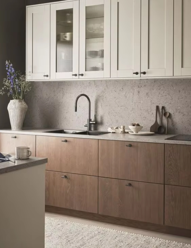 Nova Chegada Conjunto Completo Vintage Distinto de Armários de Cozinha Modernos em Madeira Complementados com Quartzo