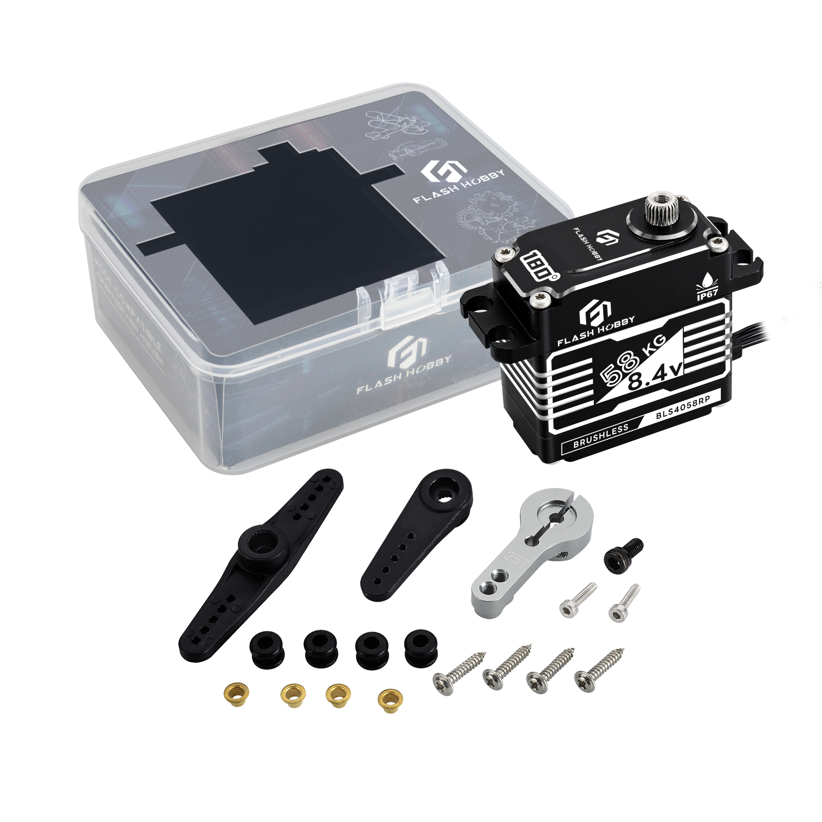 Flashhobby BLS4058RP 58KG Brushless Motor 0.12Sec 8.4V IP67 Waterproof Programmable Digital Servo RC Boat/Crawling Racing Sample