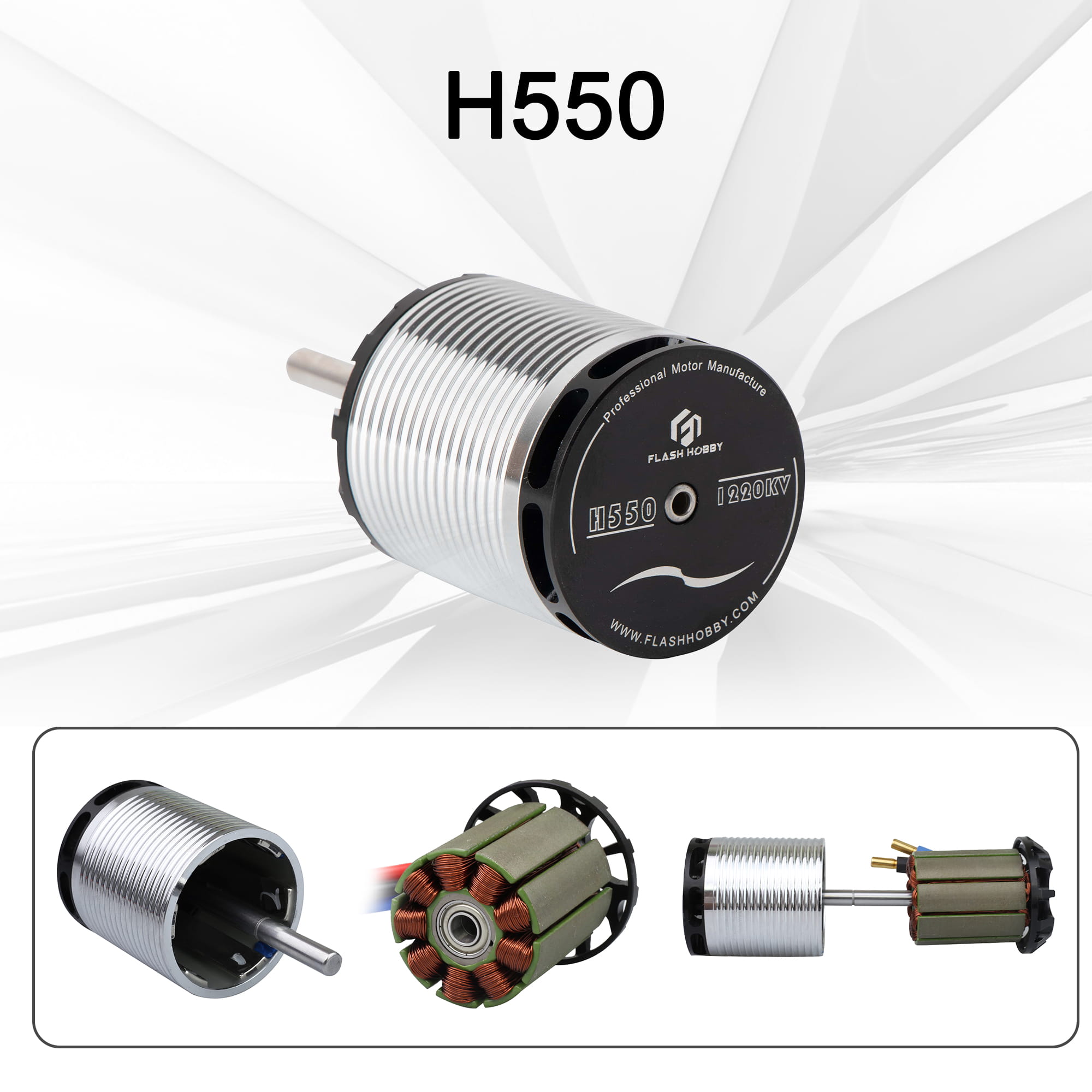 Flashhobby H550 1220KV 6mm Shaft 3-6S 347g High Power Brushless DC Motor 550/600 Class for Boat Home Appliance & Fan Use