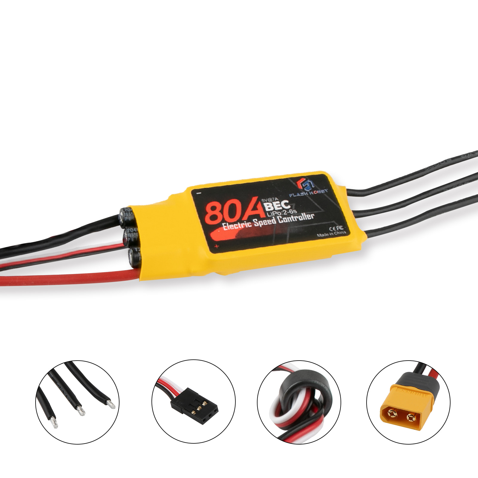 Flashhobby Spaceman 80A 5V/7A BEC 2-6S Brushless ESC Speed Controller for Airplane Quadcopter Racing Home Appliance Boat Fan