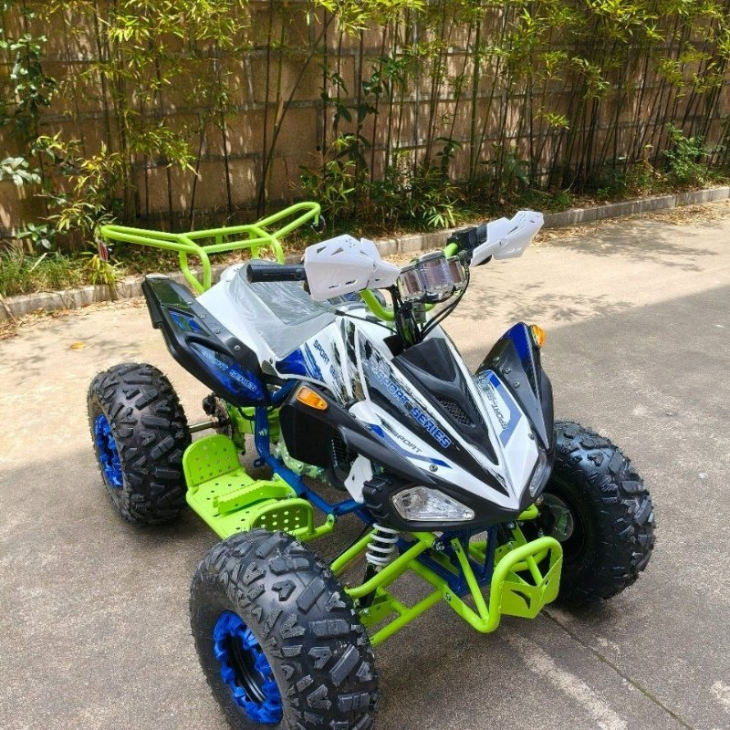 Vehículo ATV todoterreno con suspensión de doble brazo oscilante y frenos de disco hidráulicos para mayor seguridad