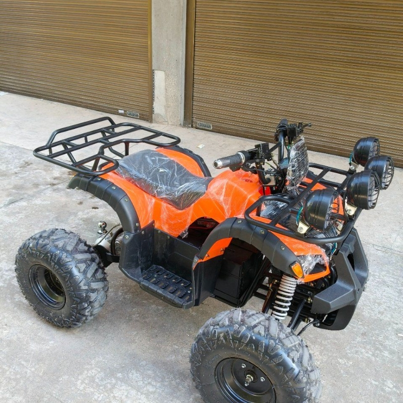 Vehículo ATV todoterreno con suspensión de doble brazo oscilante y frenos de disco hidráulicos para mayor seguridad