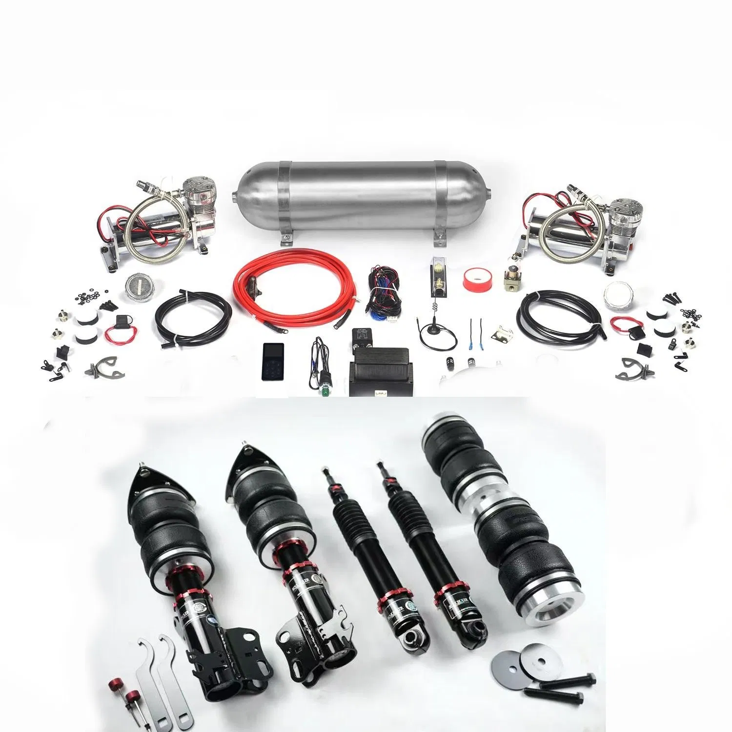 Kit de Gestión de Aire Sin Costuras Nueva Condición 1 Sistema de Control de Suspensión de Aire PC con 2PCS Compresor Plateado para Toyota Fielder