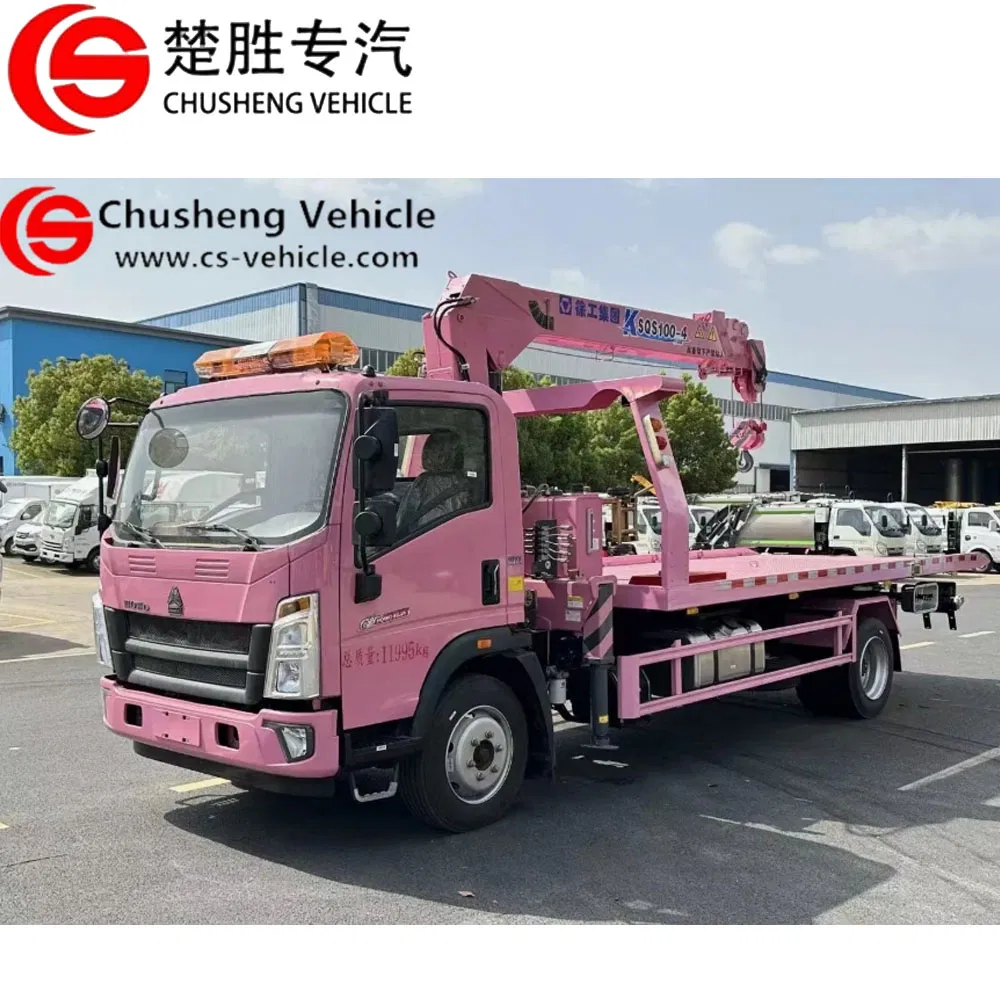 Factory Price Sinotruk HOWO Winch Platform 5.6m Roll Back Wheel Lift 4 Ton 5 Ton Flatbed Crane Wrecker Tow Truck Wrecker Truck with Crane