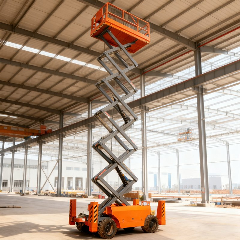10m 12m 14m 16m 18m 20m Compact Indoor Mobile Elevating Rough Terrain Scissor Lift Warehouse Self-Propelled Electric Wheeled Aerial Work Platform with Outrigger