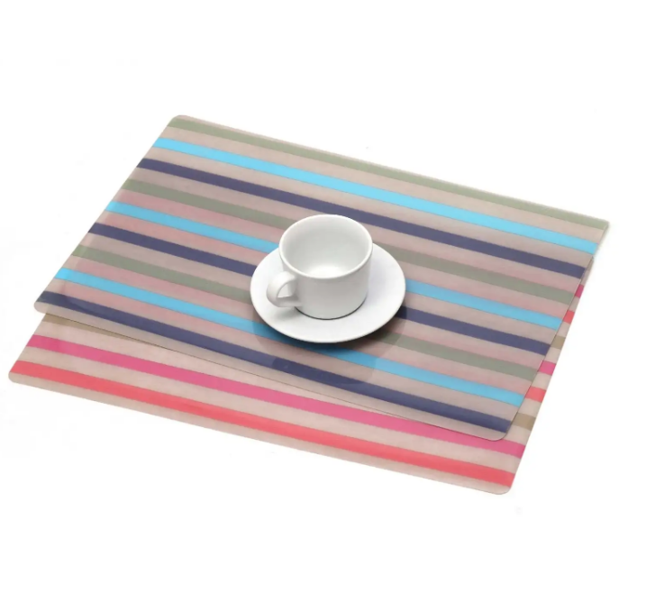 China Features recycled rainbow striped PVC rectangular woven table placemats Suppliers, Factories