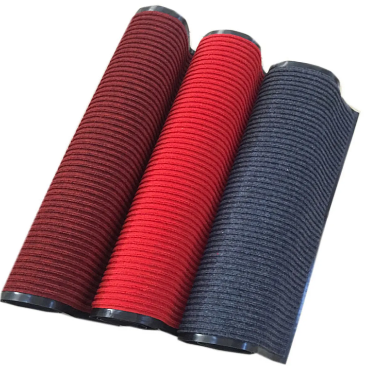 High-Quality Indoor/Outdoor Double Ribbed Door Mat with PVC Backing Non-Slip Stripe Floor Carpet Washable Polyester Material Factory, Factories