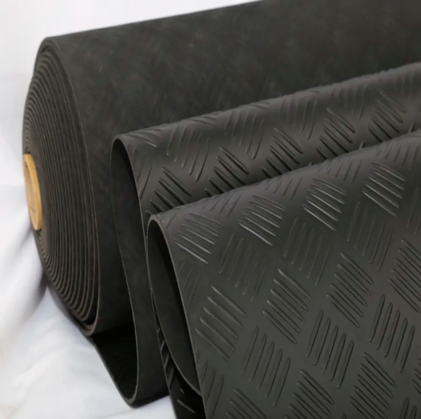 High-Quality Anti Slip Black Garage Rubber Mat Flooring Custom Pattern Corrugated Fine Ribbed Grooved Coin Rubber Sheet Suppliers, Factories