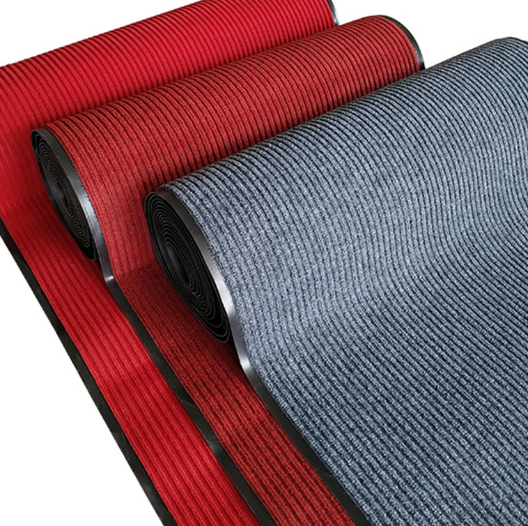 High-Quality Indoor/Outdoor Double Ribbed Door Mat with PVC Backing Non-Slip Stripe Floor Carpet Washable Polyester Material Factory, Factories