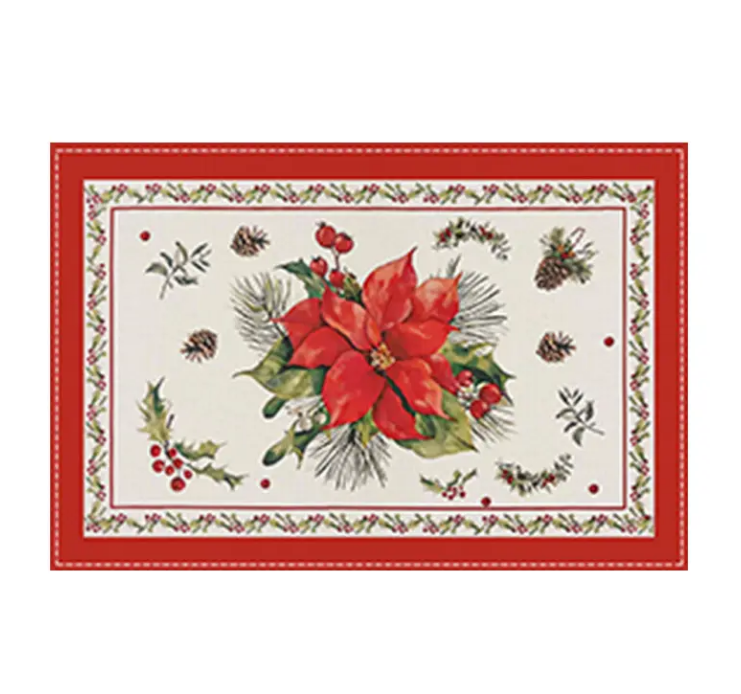 China Christmas Tree Bell Print Placemat Red Striped Checkered Linen Table Mat Custom Home Decor Dining Table Mat Manufacturer, Factory