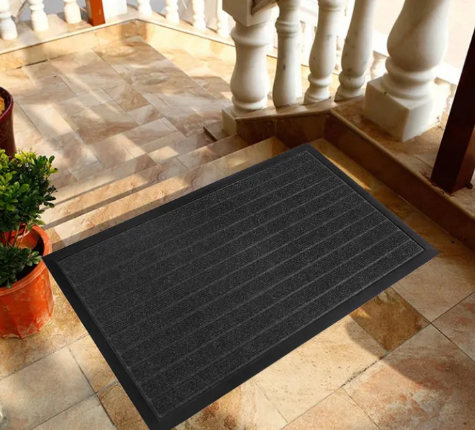 China professional manufacturer double stripe door mat waterproof pvc backing Polyester floor welcome door mat Manufacturers, Factory