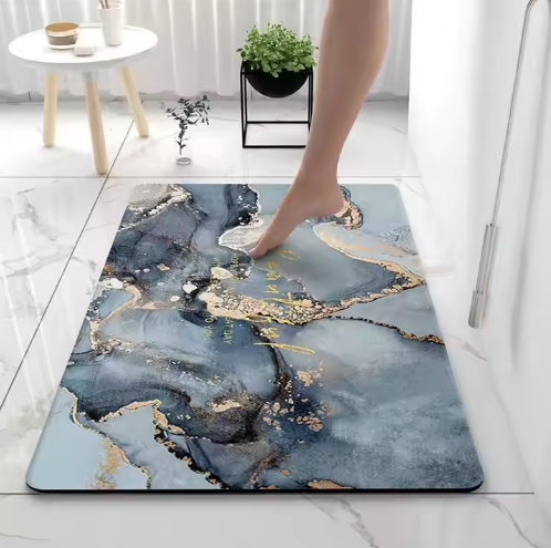 High-Quality Modern Marble Pattern Bathroom Door Mats Non slip Absorbent Diatomite Bath Mat Manufacturers, Factories