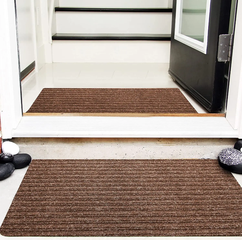 High-Quality Double Ribbed Striped Mats Entrance pvc Floor Mat Black/Red/Grey Polyester Door Mat Supplier, Factories