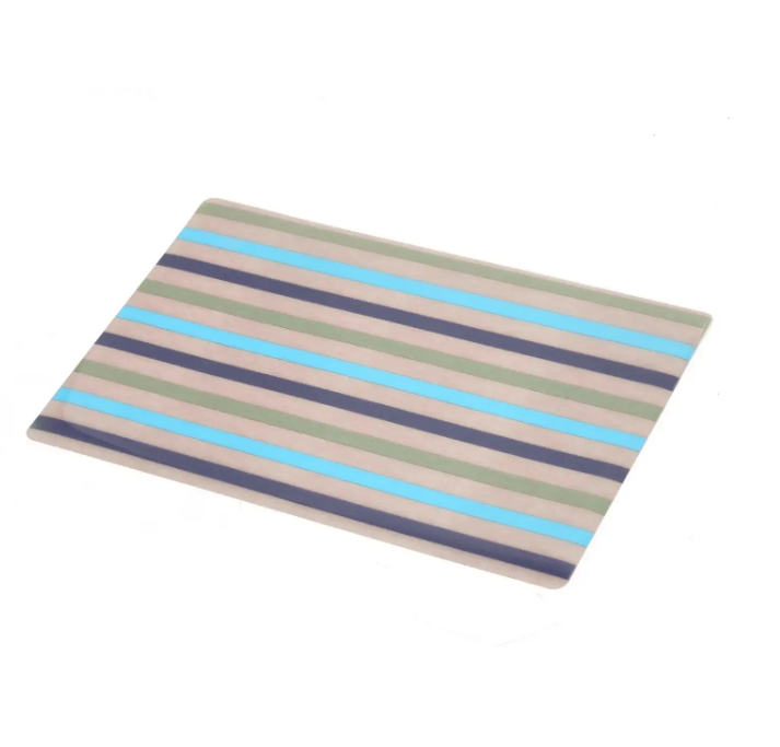 China Features recycled rainbow striped PVC rectangular woven table placemats Suppliers, Factories