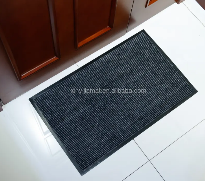 China Factory Supply Anti-slip 100% Polyester PVC Single Ribbed Striped Door Mat Manufacturer, Factories