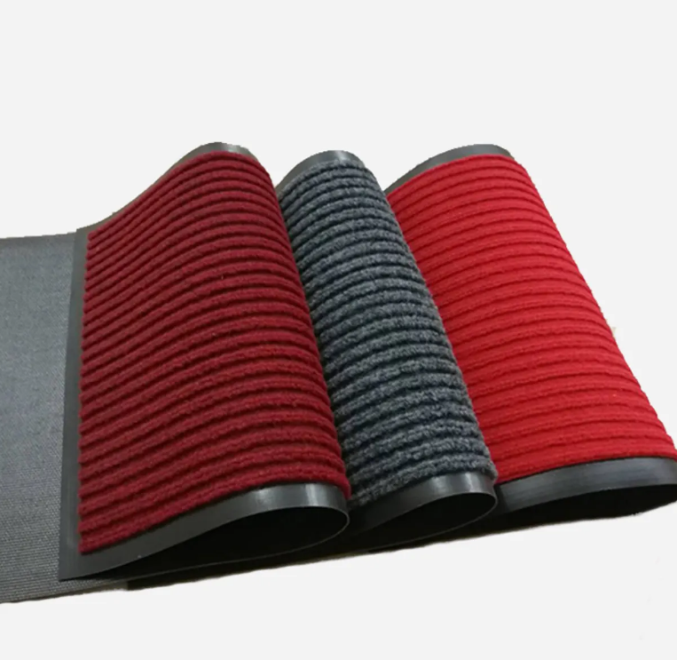High-Quality Indoor/Outdoor Double Ribbed Door Mat with PVC Backing Non-Slip Stripe Floor Carpet Washable Polyester Material Factory, Factories