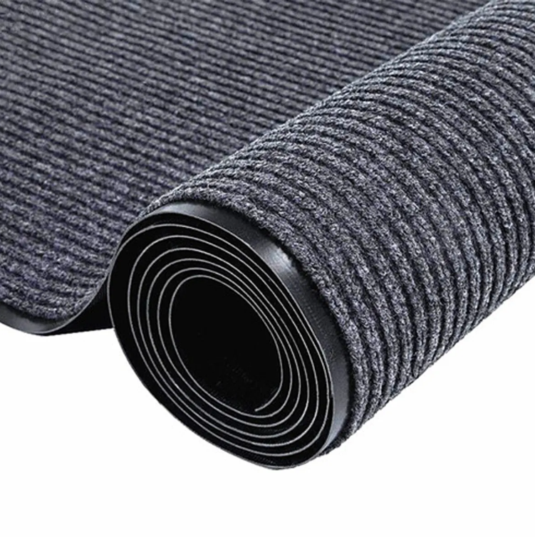 High-Quality Indoor/Outdoor Double Ribbed Door Mat with PVC Backing Non-Slip Stripe Floor Carpet Washable Polyester Material Factory, Factories