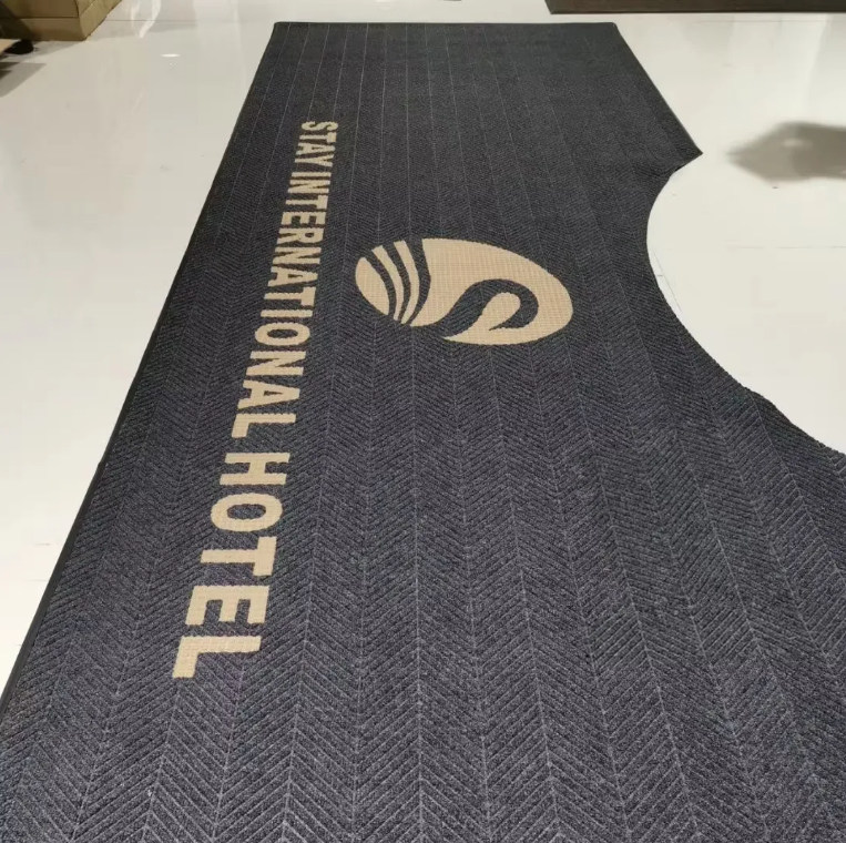China Custom Logo Wholesale Anti-Mud Mats Nylon PVC Bottom Door Mat Non-slip Water Absorption Wide Stripe Hotel Entrance Rubber Carpet Suppliers, Factories