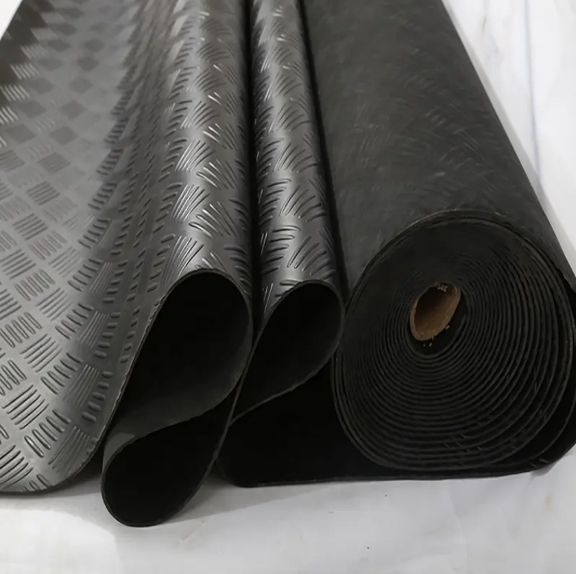 High-Quality Anti Slip Black Garage Rubber Mat Flooring Custom Pattern Corrugated Fine Ribbed Grooved Coin Rubber Sheet Suppliers, Factories