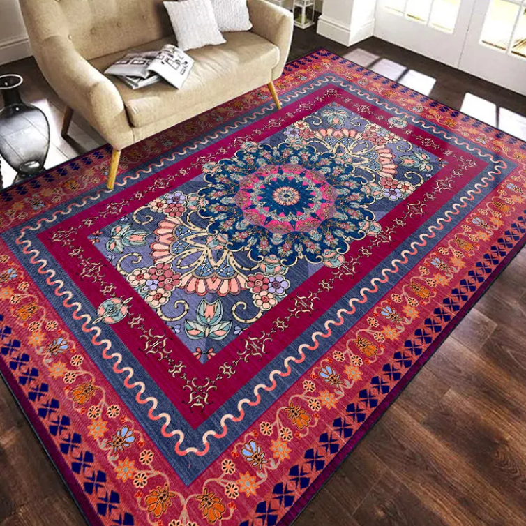 China Customized Persian Vintage Design Polyester Tufted Wholesale Soft Thick Washable Bohemia Bedside Sofa Rugs Bedroom Tapis Suppliers, Factories