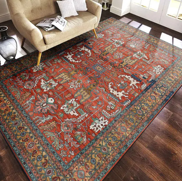 China Customized Persian Vintage Design Polyester Tufted Wholesale Soft Thick Washable Bohemia Bedside Sofa Rugs Bedroom Tapis Suppliers, Factories
