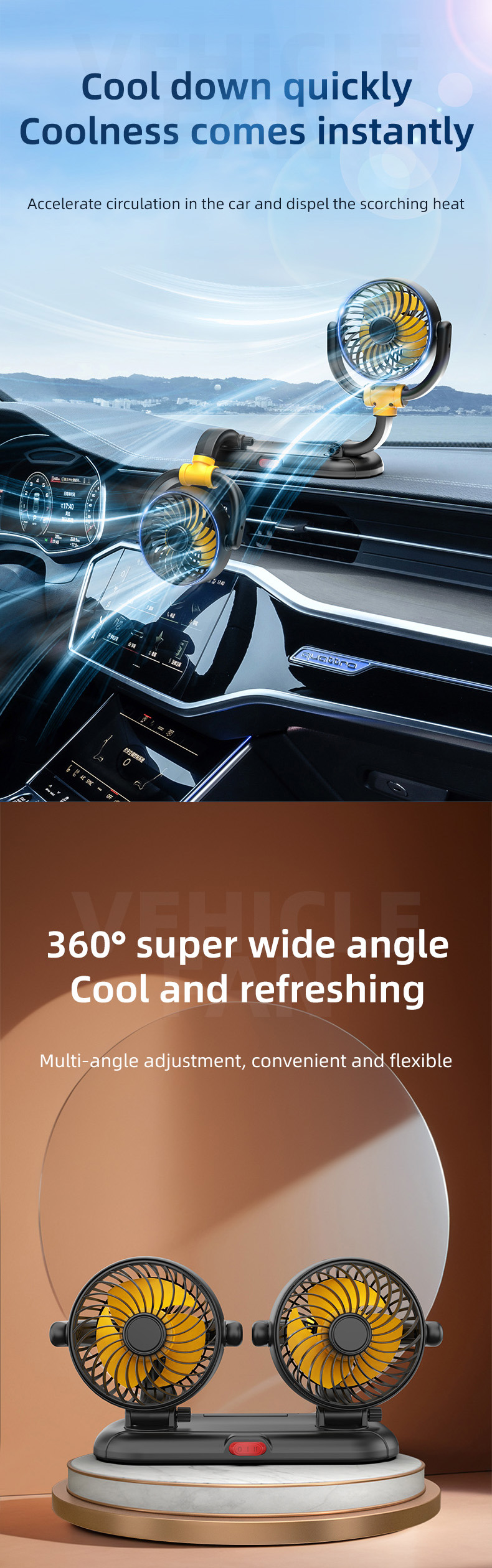 F5502 Dual Heads Car Fan Detail 2