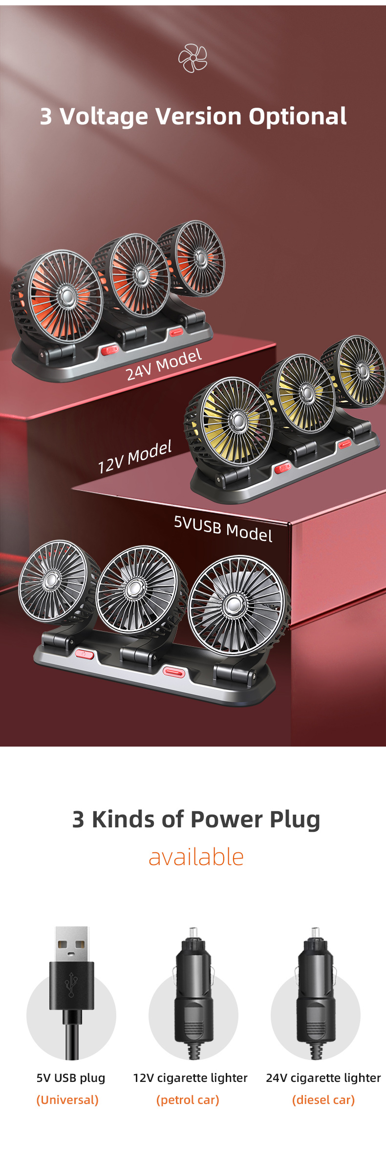 Triple Head Car Fan Detail 8