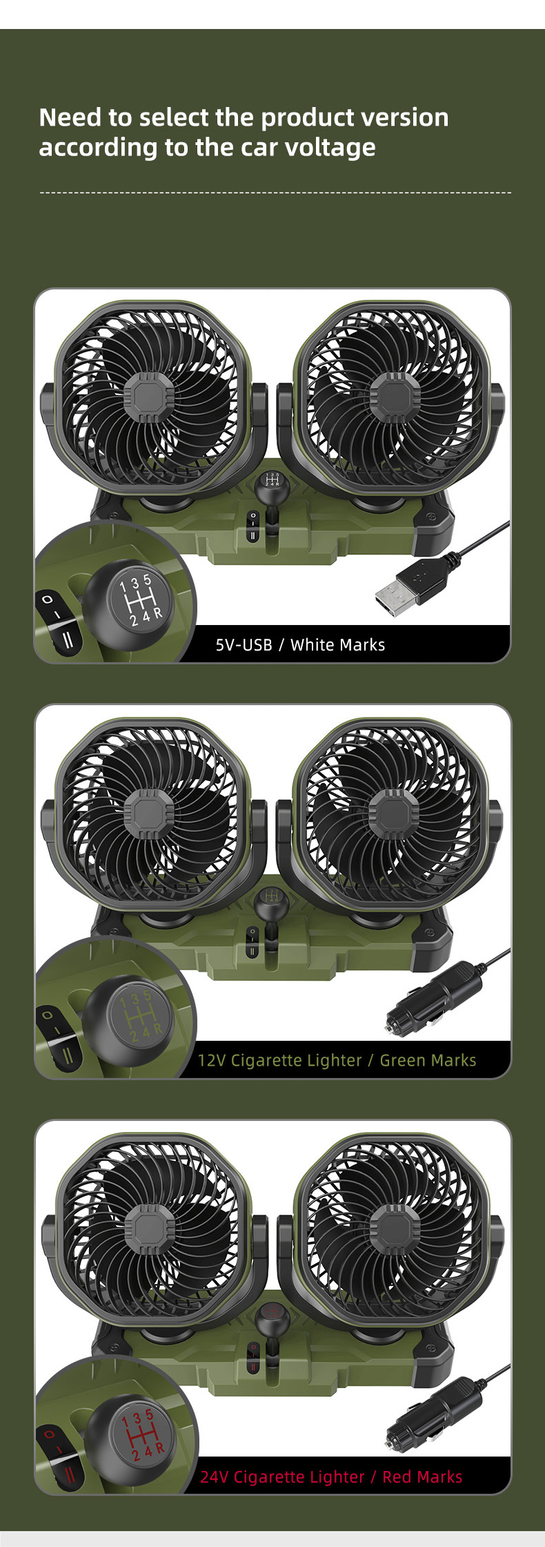 Double Heads Car Fan Detail 9