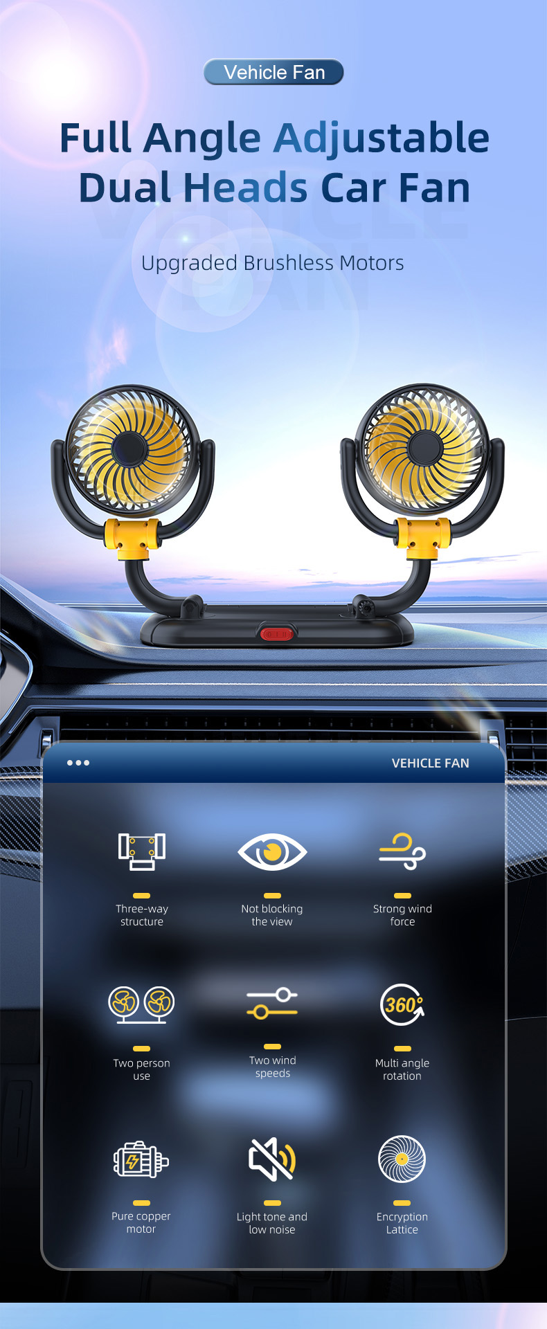 F5502 Dual Heads Car Fan Detail 1