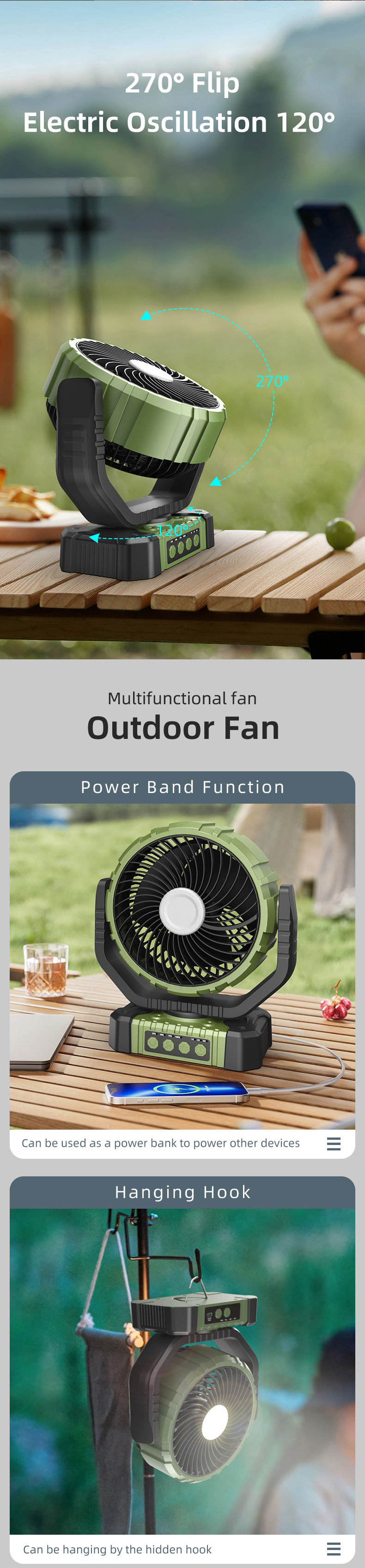 Multifunctional Outdoor Rechargeable Fan detail 7