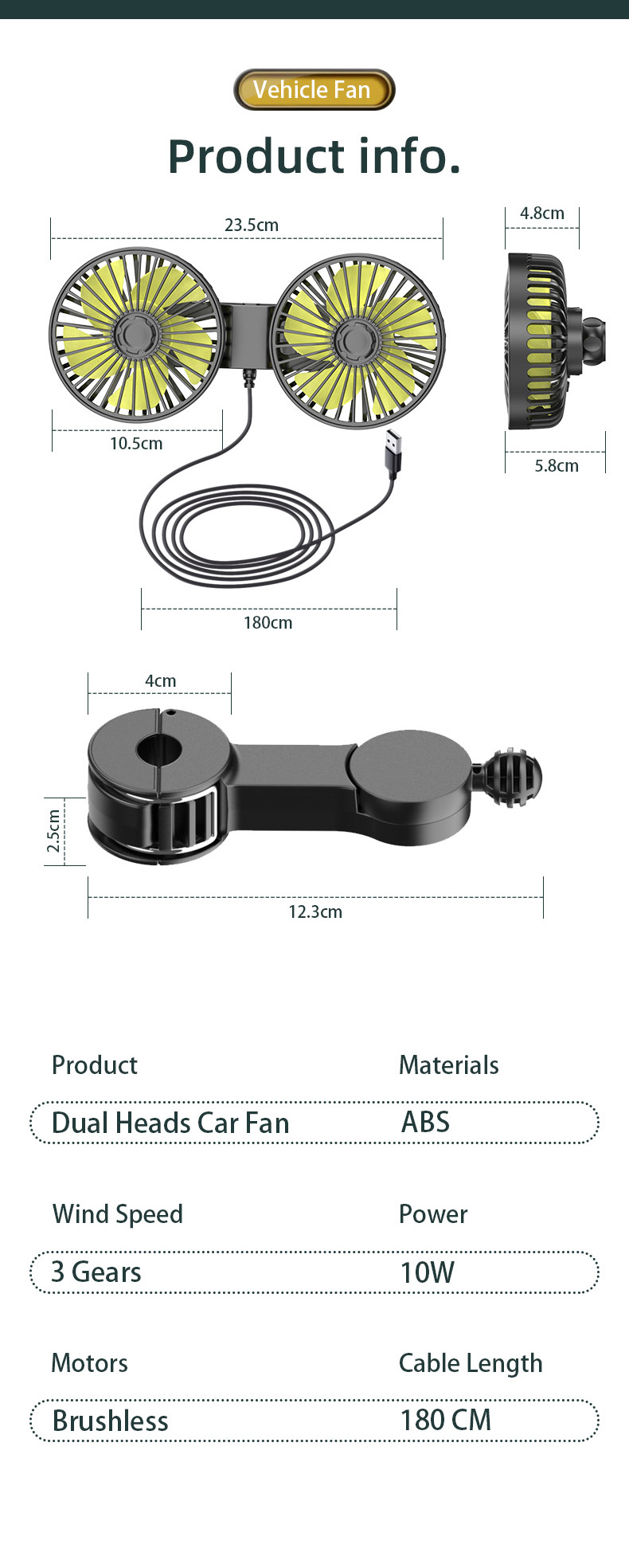Dual Heads Car Fan 9