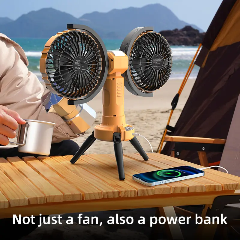 Custom F7300 Portable 8000mAh Rechargeable Dual-Heads Oscillating Outdoor Camping Fan Manufacturer, Factories