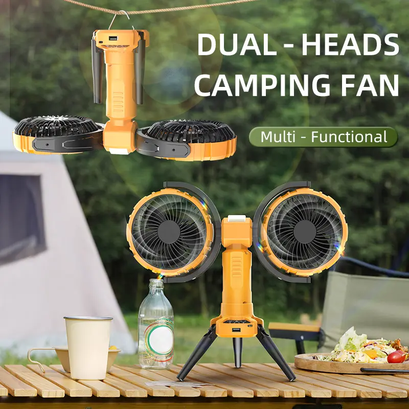 Custom F7300 Portable 8000mAh Rechargeable Dual-Heads Oscillating Outdoor Camping Fan Manufacturer, Factories