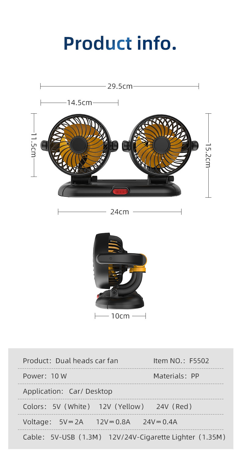 F5502 Dual Heads Car Fan Detail 6