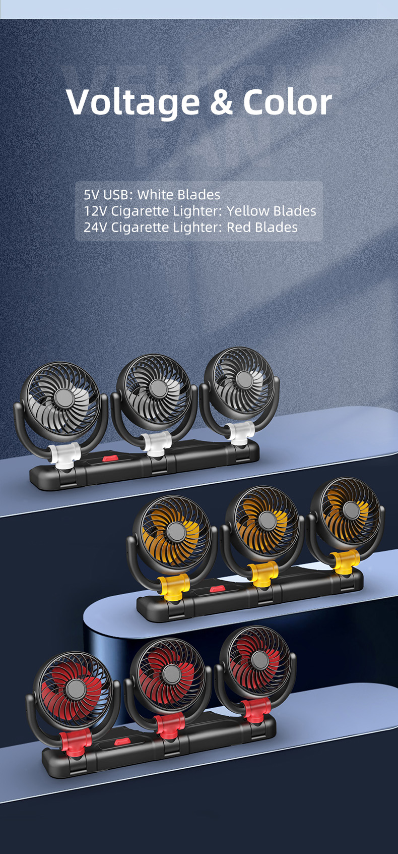 Triple Heads Car Fan View 6